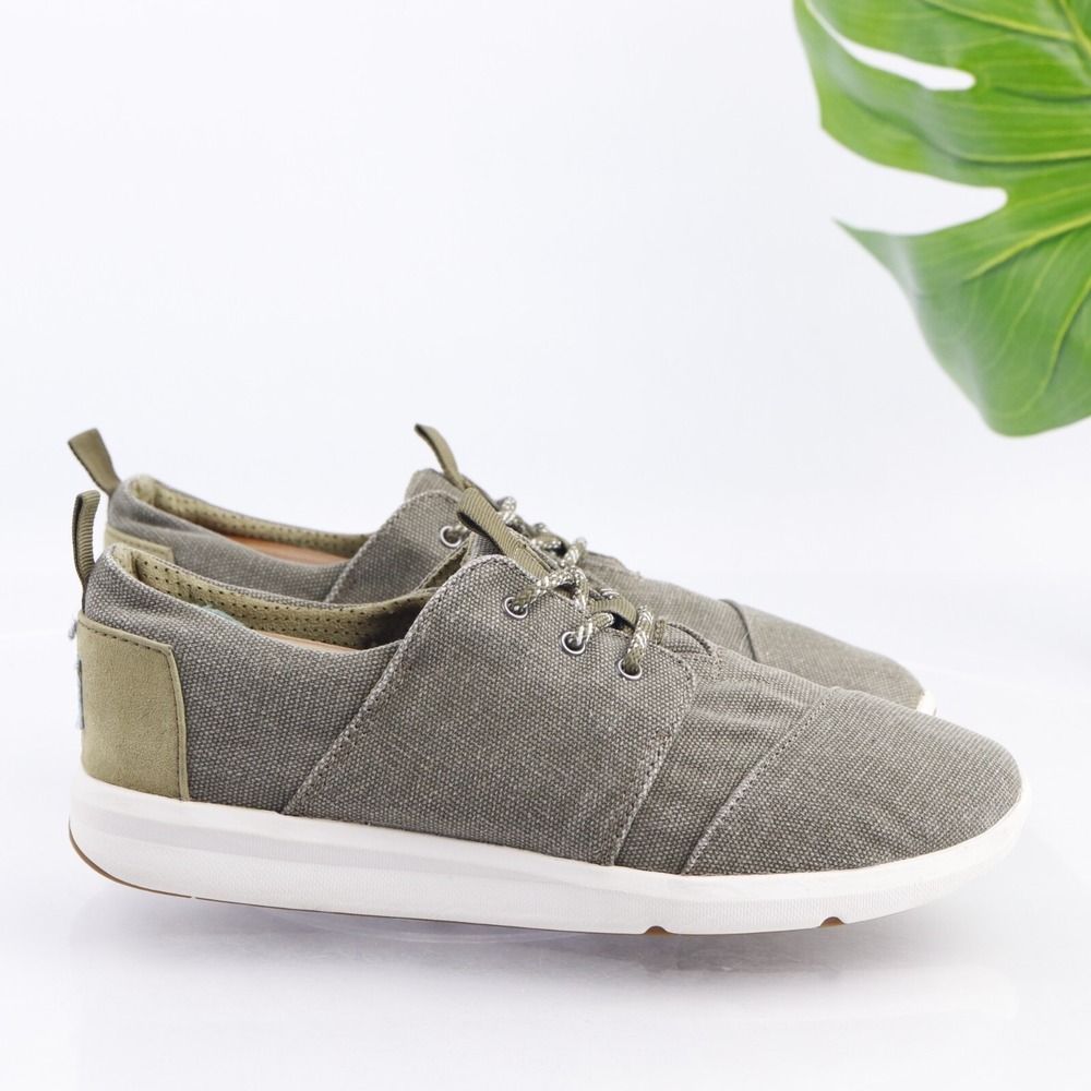 Toms Womens Del Rey Sneaker Size 9 Olive Green Canvas Lace Up Comfort Shoe Sport